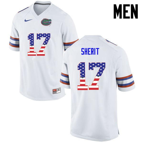 Florida Gators Men #17 Jordan Sherit College Football Jersey USA Flag Fashion White
